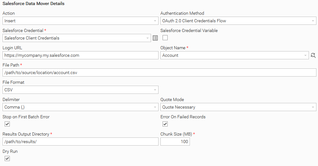 Configuration screenshot - Insert with Dry Run