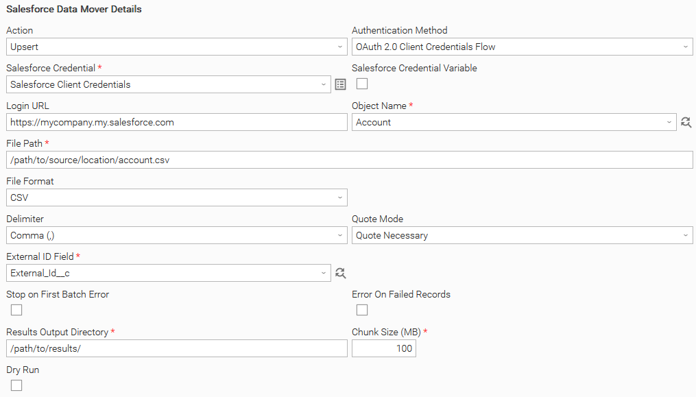 Configuration screenshot - upsert on an external ID